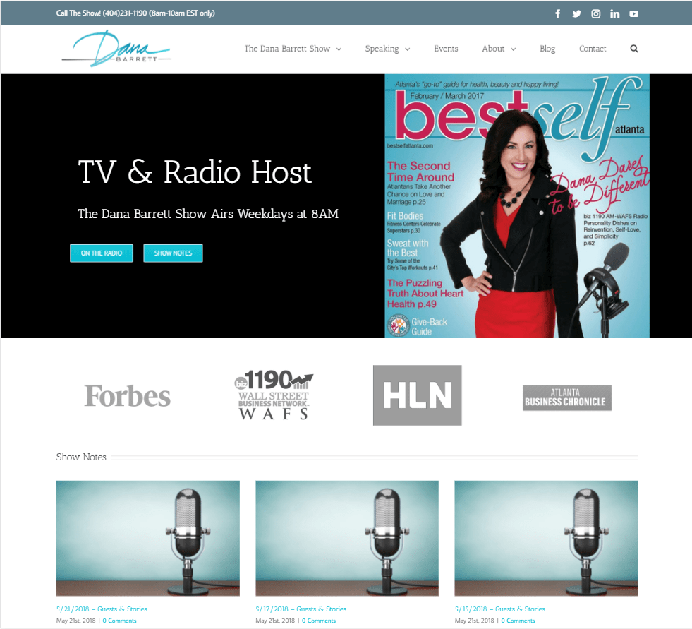 screenshot of the Dana Barrett Show website